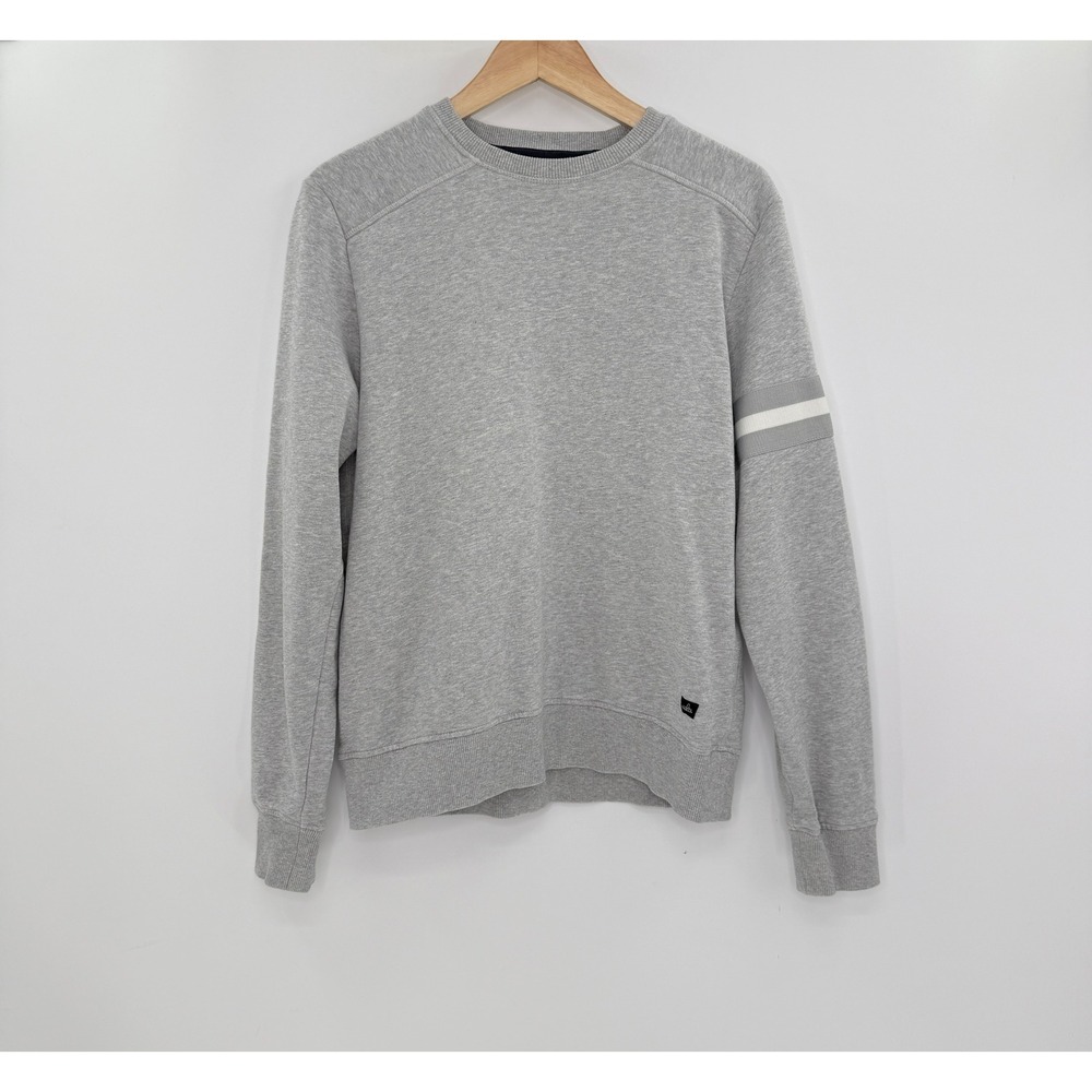 Wahts Gray Crewneck Pullover Sweatshirt W White Stripe Accents‎ Sz L Preppy FLAW